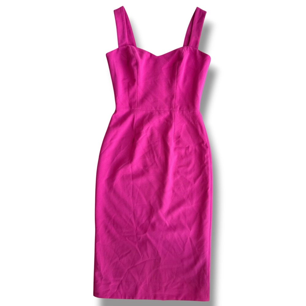Dress The Population Sz XS Fuchsia Pink Sweetheart Neck Nicole Midi Sheath Dress